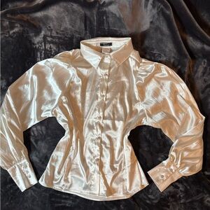 Shiny Cream Button-Up Blouse
